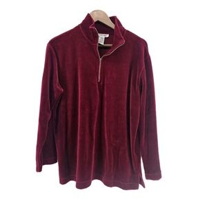 Vintage‎ Talbots Burgundy Velour Half Zip Pullover Y2K 90s Sporty Cozy